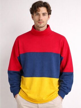 Vintage GAP Turtleneck sweater color block red blue yellow size XL
